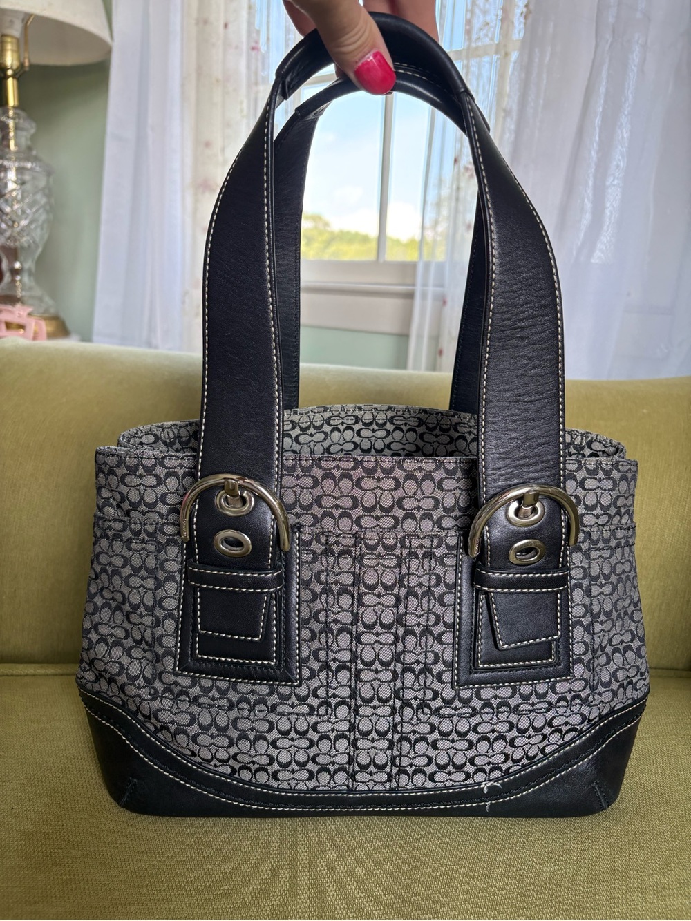 Coach Gray & Black Signature Canvas Tote